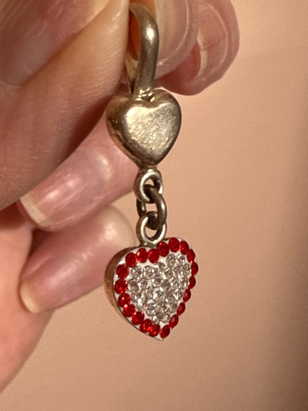 Vintage sterling silver Red rhinestone heart Dangle pendent Necklace delicate - Picture 4 of 15